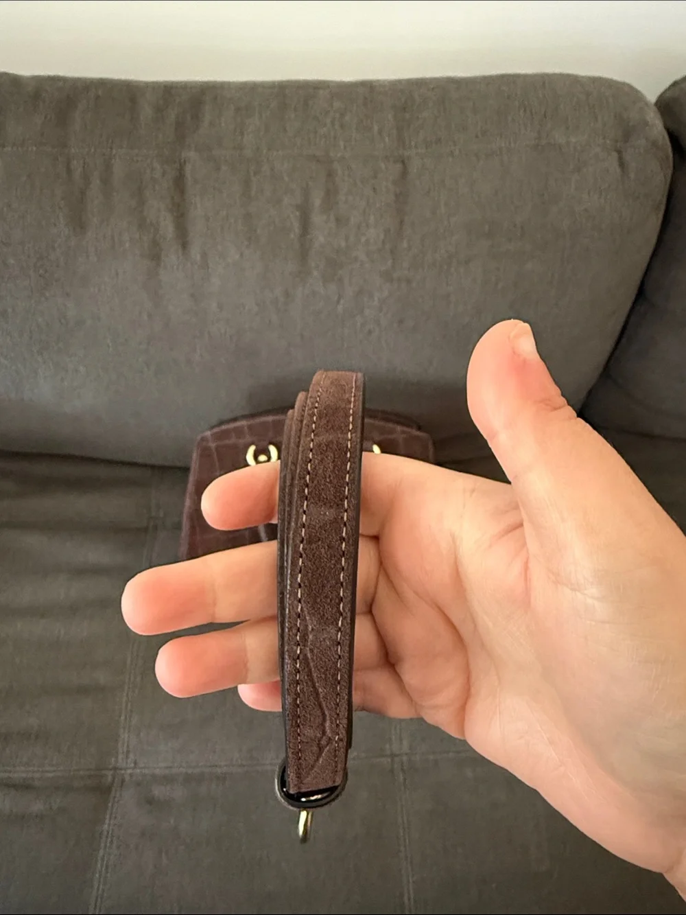 Coach Savannah Small Brown Suede Croc-Embossed Carryall with Gold Hardware